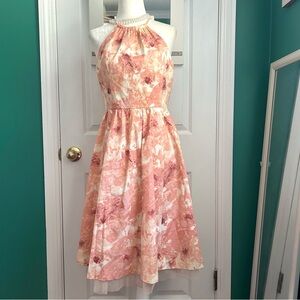 McGinn Lindsay Peach Floral Halter Anthropologie Dress Size 6